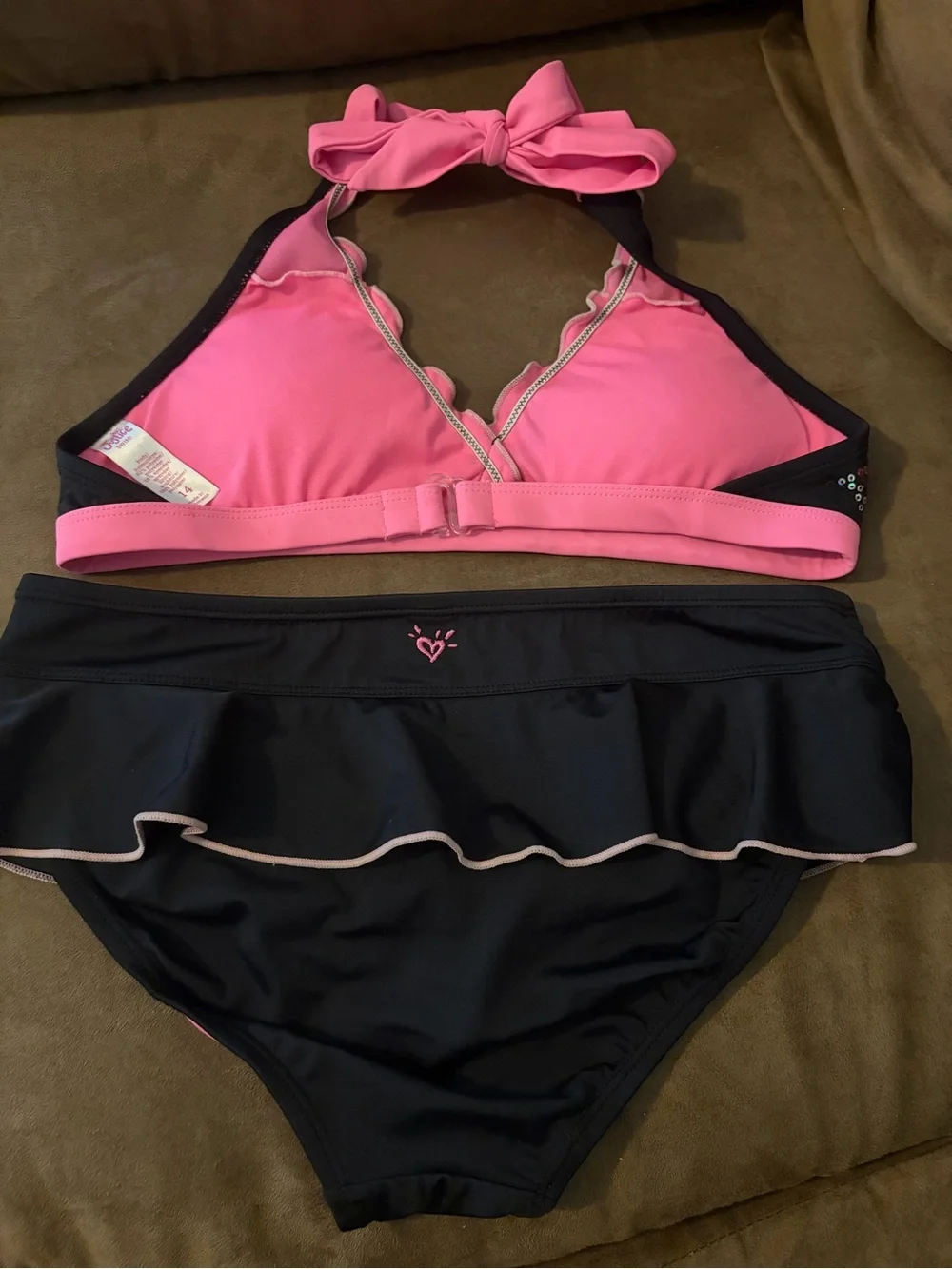 Justice Black and Pink Sequin Girls Bikini Set